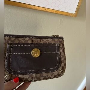 Coach Brown and Tan Signature Wristlet